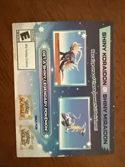 Pokemon Scarlet And Violet Serial Codes Shiny Koraidon or Miraidon UNSCRATCHED! - Image 1