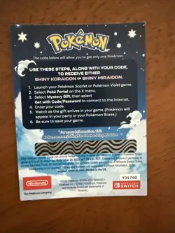 Pokemon Scarlet And Violet Serial Codes Shiny Koraidon or Miraidon UNSCRATCHED! - Image 2