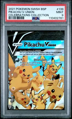 2021 POKEMON SWSH BLACK STAR PROMO CELEBRATIONS COLL #139 PIKACHU V-UNION PSA 9 - Image 1