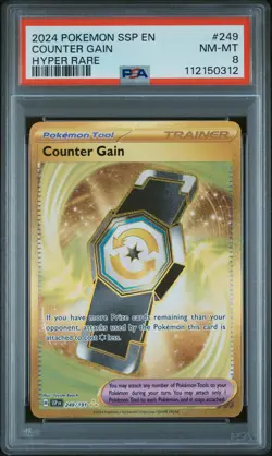 2024 POKEMON SSP EN-SURGING SPARKS HYPER RARE #249 COUNTER GAIN PSA 8 - Image 1