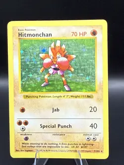 Hitmonchan Holo Rare Base Set Unlimited 7/102 Pokemon Card Vintage 1999 LP - Image 1