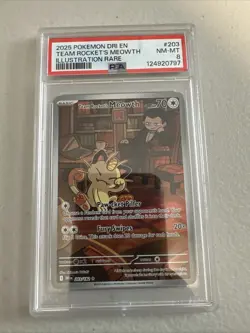 Pokemon TCG Team Rockets Meowth Card 203/182 Destined Rivals Set PSA Nm-mt 8 - Image 1
