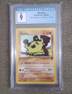 Pokemon 2000 Mankey #61 Team Rocket 1st Edition Mint PSA 9 CGC Graded Card - Image 1
