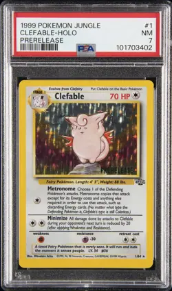 1999 POKEMON JUNGLE PRERELEASE #1 CLEFABLE-HOLO PSA 7 - Image 1