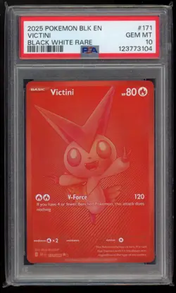 2025 Pokemon Black Bolt English Victini #171 Black White Rare PSA 10 Gem Mint! - Image 1
