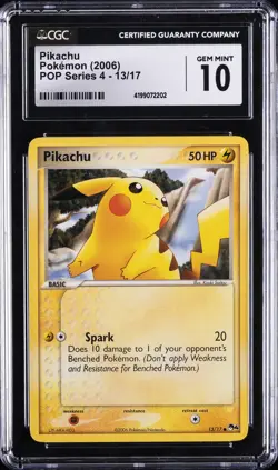 2006 POKEMON POP SER 4 #13 PIKACHU CGC 10 GEM MINT - Image 1