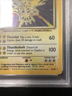1999 POKEMON GAME SET UNLIMITED ZAPDOS-HOLO #16 PSA 8 RARE NM-MT - Image 5