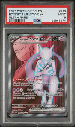 2025 POKEMON DRI EN-DESTINED RIVALS ULTRA RARE TEAM ROCKET'S MEWTWO EX PSA 9 - Image 1