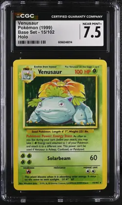 CGC 7.5 Venusaur 1999 Base Set 15/102 Holo Pokemon Card - Image 1