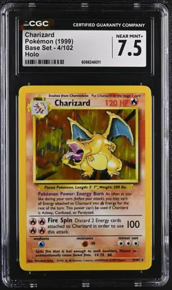 CGC 7.5 Charizard 1999 Base Set 4/102 Holo Pokemon Card - Image 1