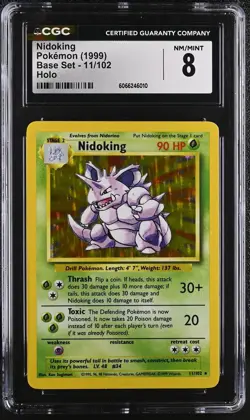 CGC 8 Nidoking 1999 Base Set 11/102 Holo Pokemon Card - Image 1