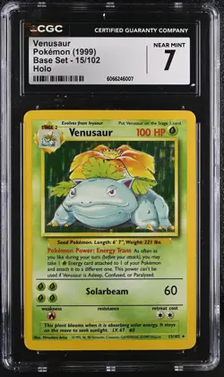 CGC 7 Venusaur 1999 Base Set 15/102 Holo Pokemon Card - Image 1
