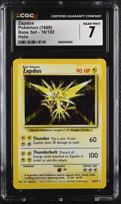 CGC 7 Zapdos 1999 Base Set 16/102 Holo Pokemon Card - Image 1