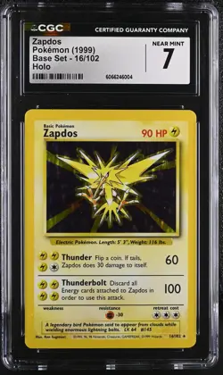 CGC 7 Zapdos 1999 Base Set 16/102 Holo Pokemon Card - Image 1