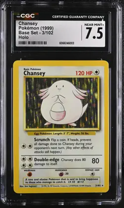CGC 7.5 Chansey 1999 Base Set 3/102 Holo Pokemon Card - Image 1