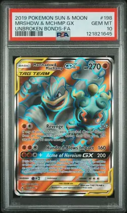MARSHADOW & MACHAMP GX Unbroken Bonds Holo #198 PSA 10 Pokemon - Image 1