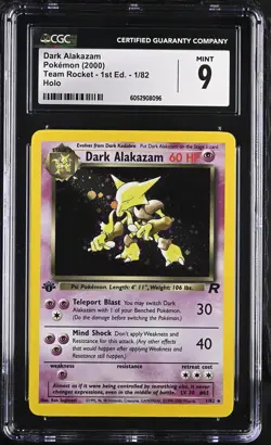 CGC 9 MINT Dark Alakazam Team Rocket 1st Edition 1/82 Holo Pokemon Card - Image 1