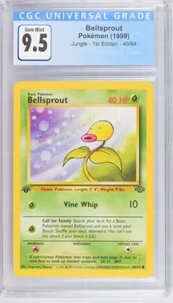 CGC 9.5 GEM MINT 10 Bellsprout 1st Edition Jungle 49/64 Pokemon 1999 Non-Holo - Image 1