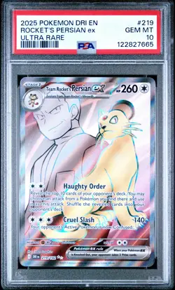 2025 POKEMON DRI EN-DESTINED RIVALS ULTRA RARE TEAM ROCKET'S PERSIAN EX PSA 10 - Image 1