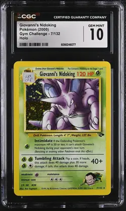 CGC 10 GEM MINT Giovanni's Nidoking 2000 Gym Challenge 7/132 Holo Pokemon Card - Image 1