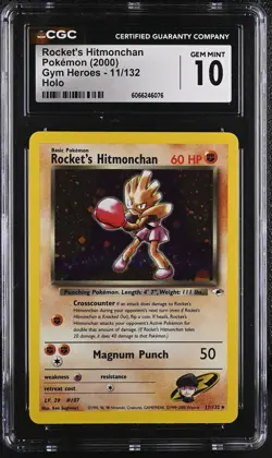 CGC 10 GEM MINT Rocket's Hitmonchan 2000 Gym Heroes 11/132 Holo Pokemon Card - Image 1