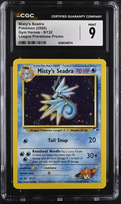 CGC 9 MINT Misty's Seadra 2000 Gym Heroes 9/132 Prerelease Holo Pokemon Card - Image 1
