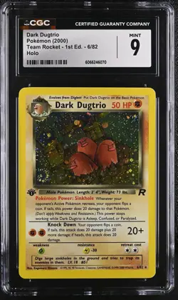 CGC 9 MINT Dark Dugtrio Team Rocket 1st Edition 6/82 Holo SWIRL Pokemon Card - Image 1