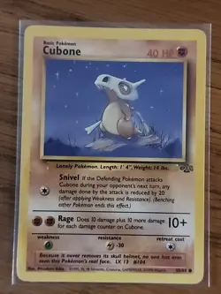 Cubone Pokemon Card 50/64 Jungle Set LV.13 40 HP Common Vintage WOTC 1999 - Image 1