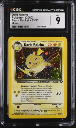 CGC 9 MINT Dark Raichu 2000 Team Rocket 83/82 Holo SWIRL Pokemon Card - Image 1