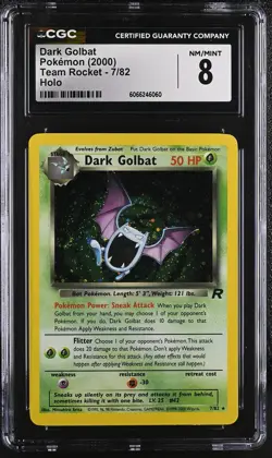 CGC 8 Dark Golbat 2000 Team Rocket 7/82 Holo SWIRL Pokemon Card - Image 1