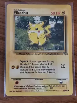 ​Pikachu Pokemon Card 60/64 Jungle Set LV.14 50 HP Common Vintage WOTC 1999 - Image 1