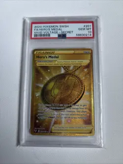 Hero’s Medal Gold Secret Rare PSA 10 Vivid Voltage Pokemon Card - Image 1