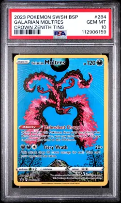 2023 POKEMON SWSH BLACK STAR PROMO CROWN ZENITH TIN #284 GALARIAN MOLTRES PSA 10 - Image 1
