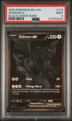 2025 POKEMON BLK EN-BLACK BOLT BLACK WHITE RARE #172 ZEKROM EX PSA 9 - Image 1