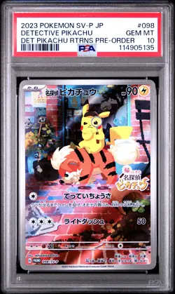 2023 POKEMON JAPANESE SV-P PROMO #098 DETECTIVE PIKACHU PSA 10 - Image 1
