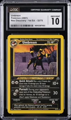 2001 POKEMON NEO DISCOVERY 1ST EDITION UMBREON CGC 10 - Image 1