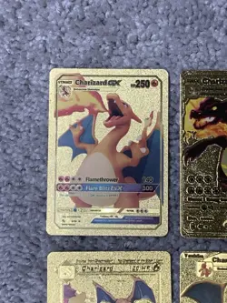 Pokemon Set of 10 Charizard Evo GX,EX, V & VMax Gold Foil Fan Art Cards - Image 2