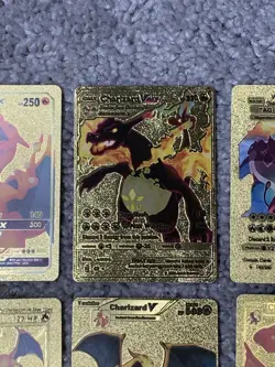 Pokemon Set of 10 Charizard Evo GX,EX, V & VMax Gold Foil Fan Art Cards - Image 3