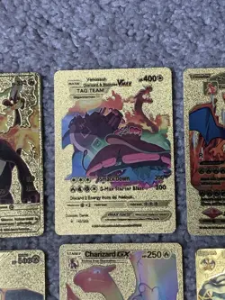 Pokemon Set of 10 Charizard Evo GX,EX, V & VMax Gold Foil Fan Art Cards - Image 4