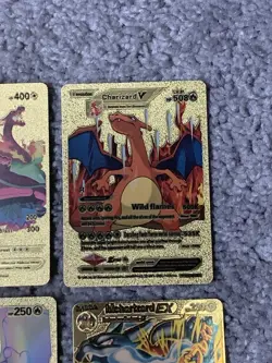Pokemon Set of 10 Charizard Evo GX,EX, V & VMax Gold Foil Fan Art Cards - Image 5