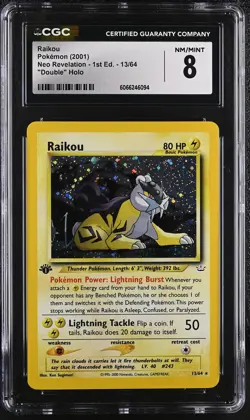 CGC 8 Raikou Neo Revelation 1st Edition 13/64 Double Holo Pokemon Card - Image 1