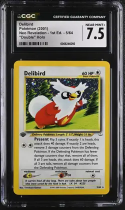CGC 7.5 Delibird Neo Revelation 1st Edition 5/64 Double Holo Pokemon Card - Image 1