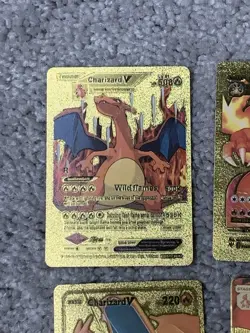 Pokemon Set of 10 Charizard Evo GX,EX, V & VMax Gold Foil Fan Art Cards - Image 2