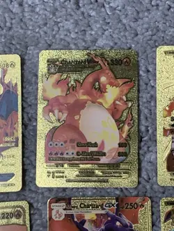 Pokemon Set of 10 Charizard Evo GX,EX, V & VMax Gold Foil Fan Art Cards - Image 3