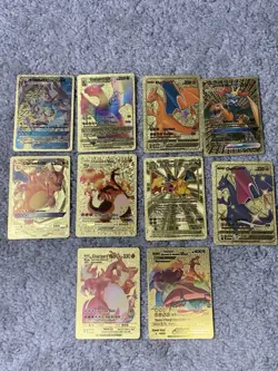 Pokemon Set of 10 Charizard Evo GX,EX, V & VMax Gold Foil Fan Art Cards - Image 1