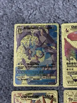 Pokemon Set of 10 Charizard Evo GX,EX, V & VMax Gold Foil Fan Art Cards - Image 2
