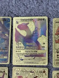 Pokemon Set of 10 Charizard Evo GX,EX, V & VMax Gold Foil Fan Art Cards - Image 3