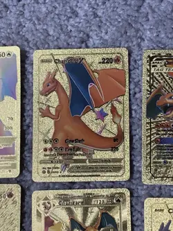 Pokemon Set of 10 Charizard Evo GX,EX, V & VMax Gold Foil Fan Art Cards - Image 4
