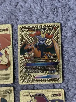 Pokemon Set of 10 Charizard Evo GX,EX, V & VMax Gold Foil Fan Art Cards - Image 5