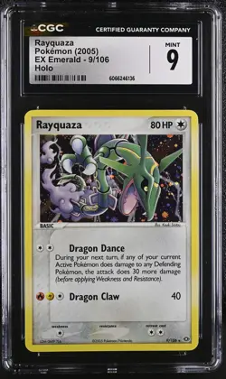 CGC 9 MINT Rayquaza 2005 EX Emerald 9/106 Holo Pokemon Card - Image 1